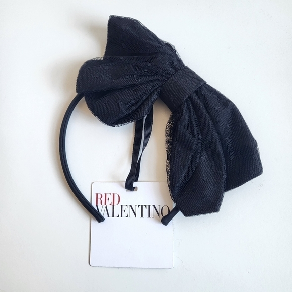 New Red Valentino Point D'esprit Tulle Side Maxi Bow Black Headband New With Tag - Picture 2 of 8